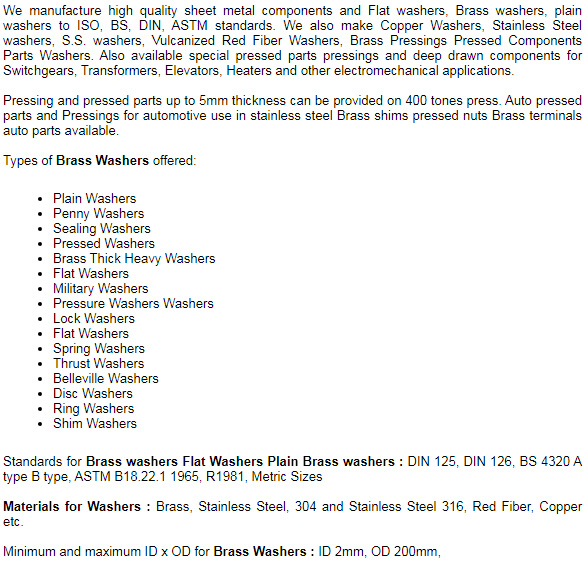 Brass Washers Brass Plain Washers